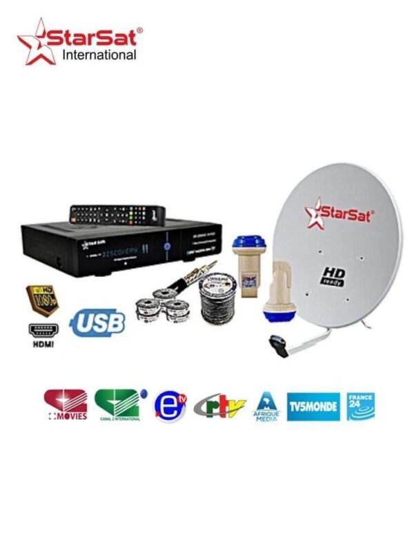 Décodeur+parabole-STAR SAT- SR-T600HD HYPER – Full HD 1080p -Antennes TNT+LNB Tête de Satellite-12 mois